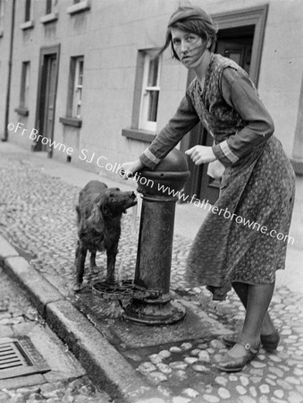 LADY WATERING DOG